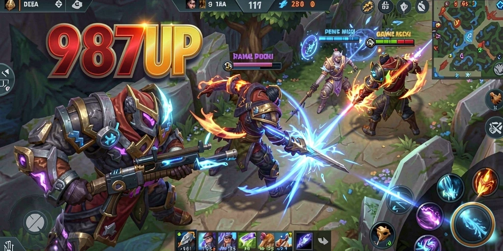 Screenshot gameplay 987UP menampilkan aksi pertempuran yang seru dan grafis yang mengesankan.