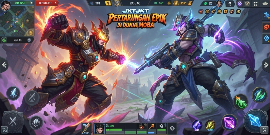 Tangkapan layar menunjukkan aksi seru dalam JKTJKT MOBA.