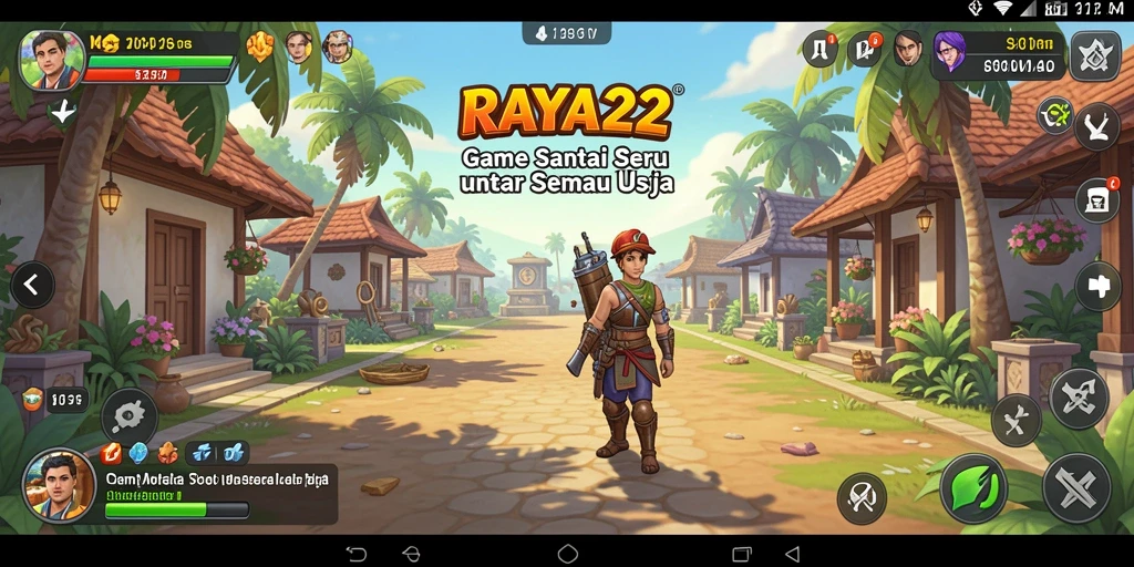 Screenshot utama RAYA22 menunjukkan gameplay yang ceria dan penuh warna.