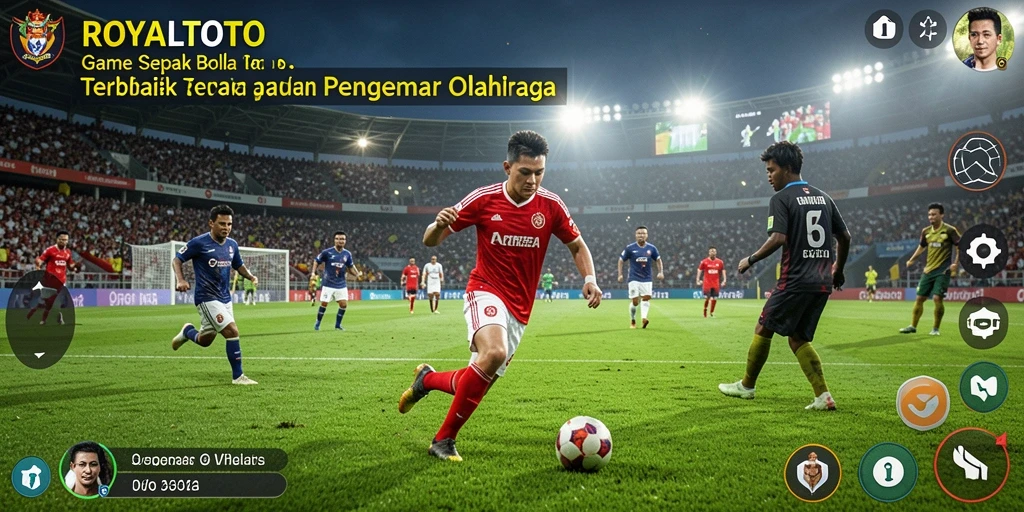 Tampilan gameplay seru di ROYALTOTO dengan aksi sepak bola mendebarkan.