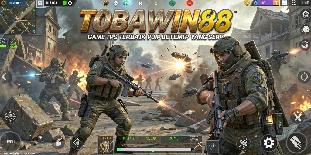 Screenshot utama <strong>TOBAWIN88</strong> menunjukkan gameplay TPS yang intens dan mendebarkan.